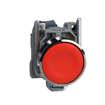 XB4BA42 - Push button, metal, flush, red, Ø22, spring return, unmarked, 1NC