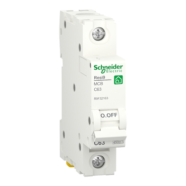 [R9F32163] R9F32163 - Miniature circuit breaker (MCB), Resi9, 1P, 63A, C curve, 4500A (IEC/EN 60898-1) Schneider Electric