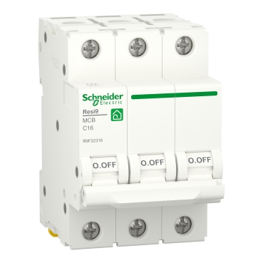R9F32363 - Miniature circuit breaker (MCB), Resi9, 3P, 63A, C curve, 4500A (IEC/EN 60898-1) Schneider Electric