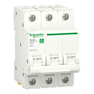 [R9F32363] R9F32363 - Miniature circuit breaker (MCB), Resi9, 3P, 63A, C curve, 4500A (IEC/EN 60898-1) Schneider Electric