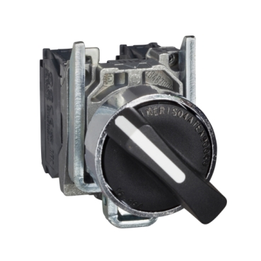 XB4BD41 | Selector switch, Harmony XB4, metal, black, 22mm, 3 positions, spring spring return, 1NO
